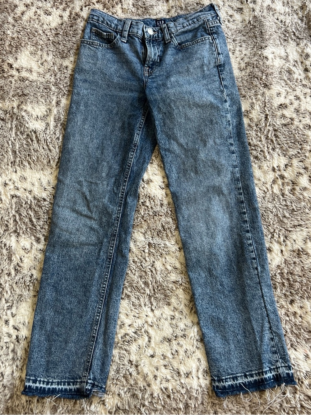 GAP Kids Girls Straight Jeans Medium Wash Raw Hem Size 12 Adjustable Waist